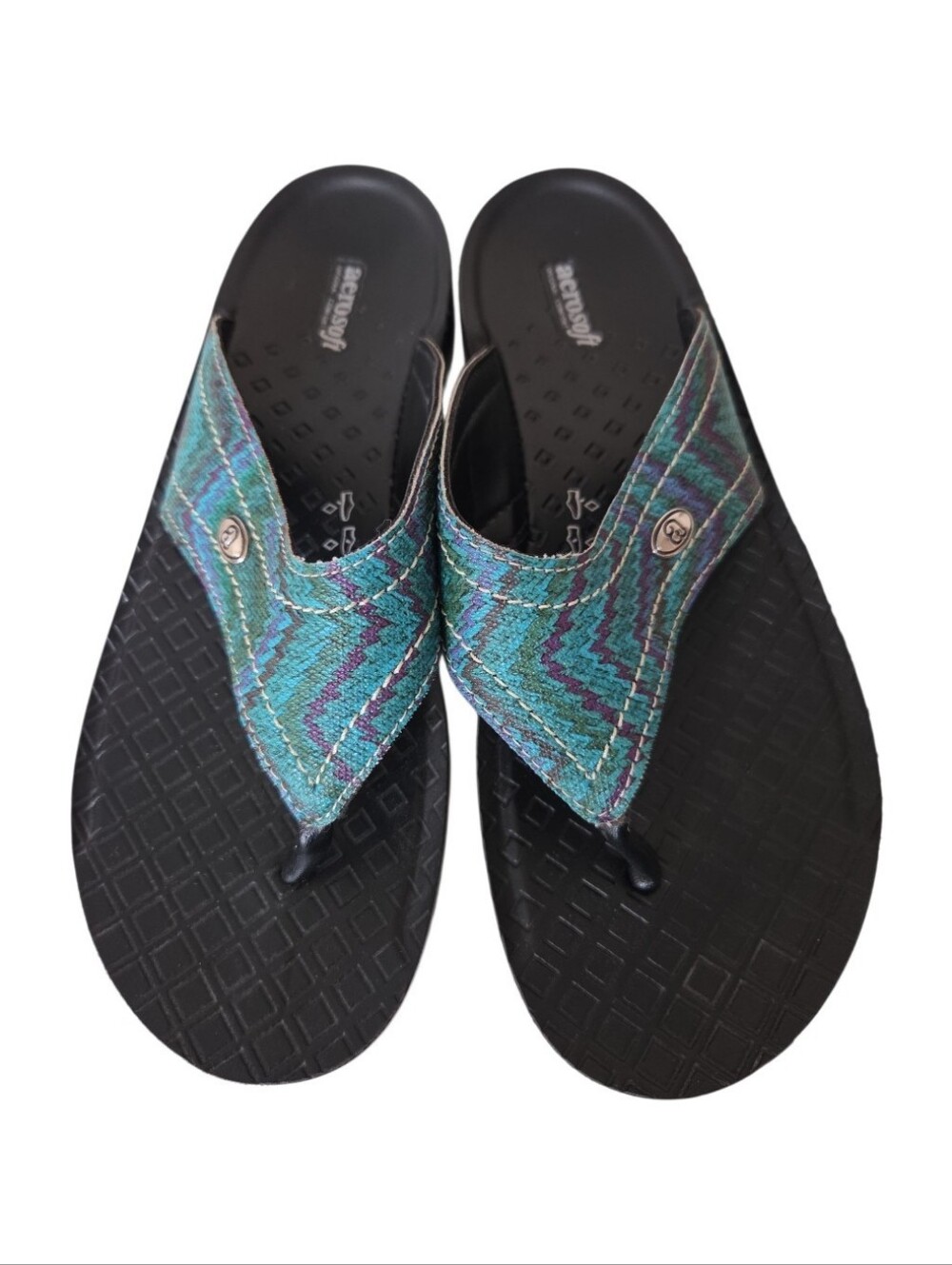 Aerosoft Womens Jute Teal And Black Slip-on Sandals- Size 8/8.5 EUC